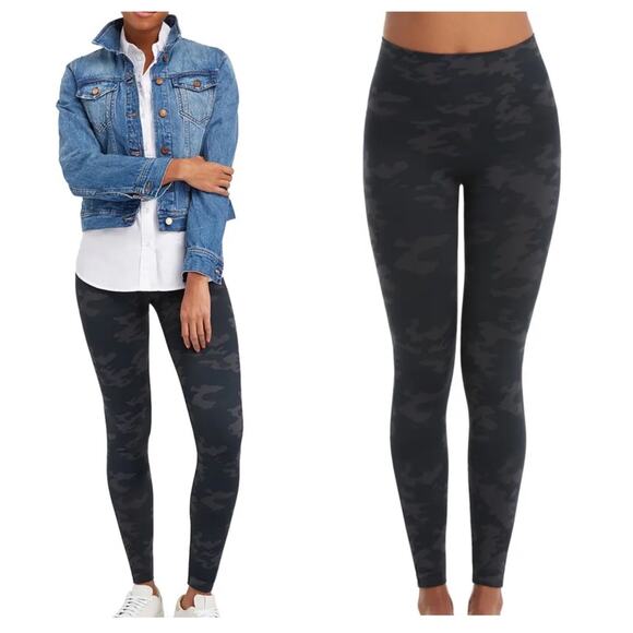 SPANX Leggings NEW Look At Me Now Black Camo Mid Rise Women's Medium - Picture 1 of 4